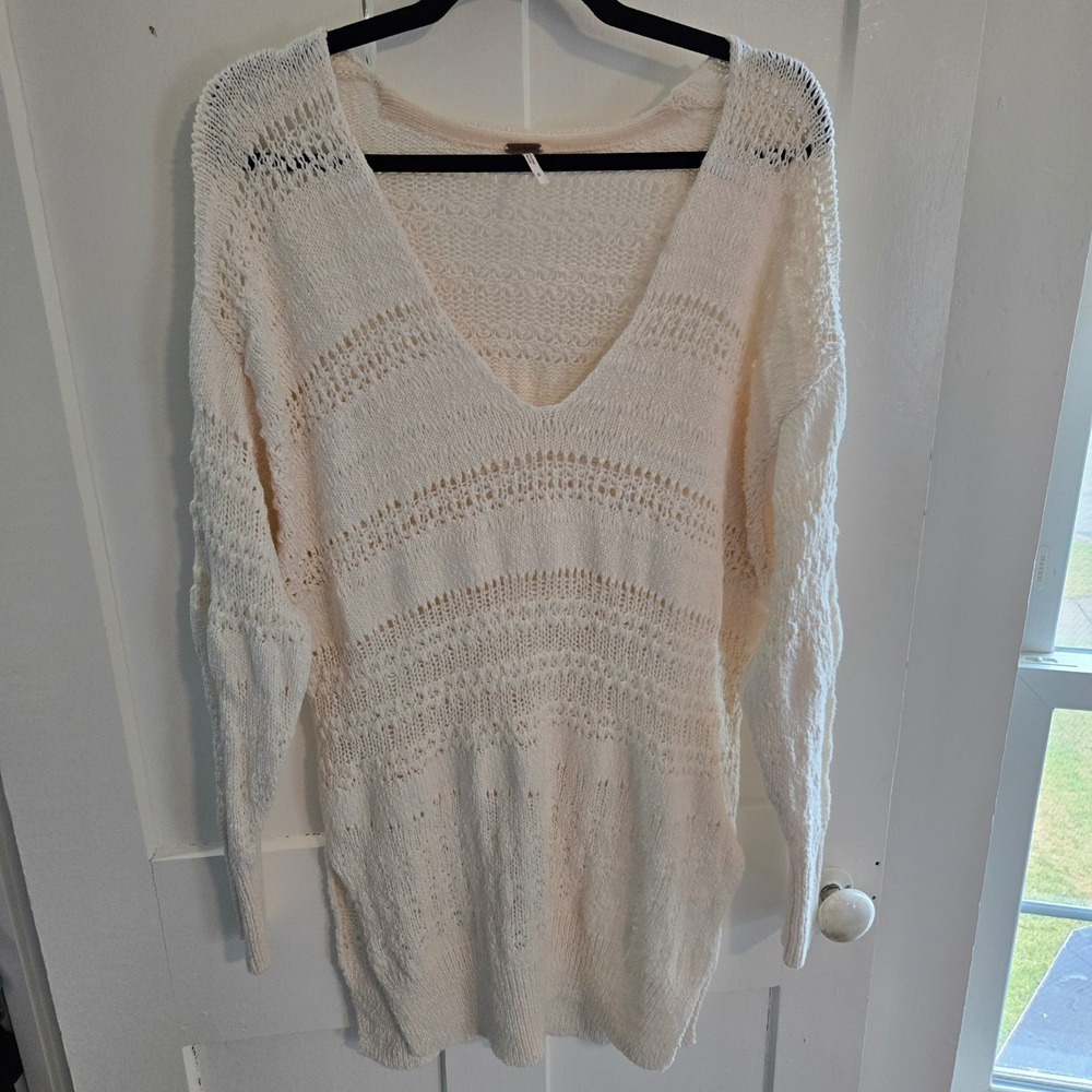Free People Ivory Hot Tropics Pullover Sweater (S) Ivory Tunic Sweater Oversized - Picture 4 of 16